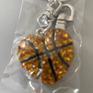 Rhinestone Basketball Heart Crystal Keychain  For Keys or Purse Charm, NWT